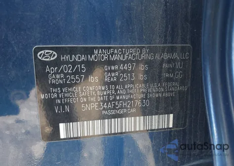 2015 Hyundai Sonata Sport из США, поврежденный, VIN 5NPE34AF5FH217630